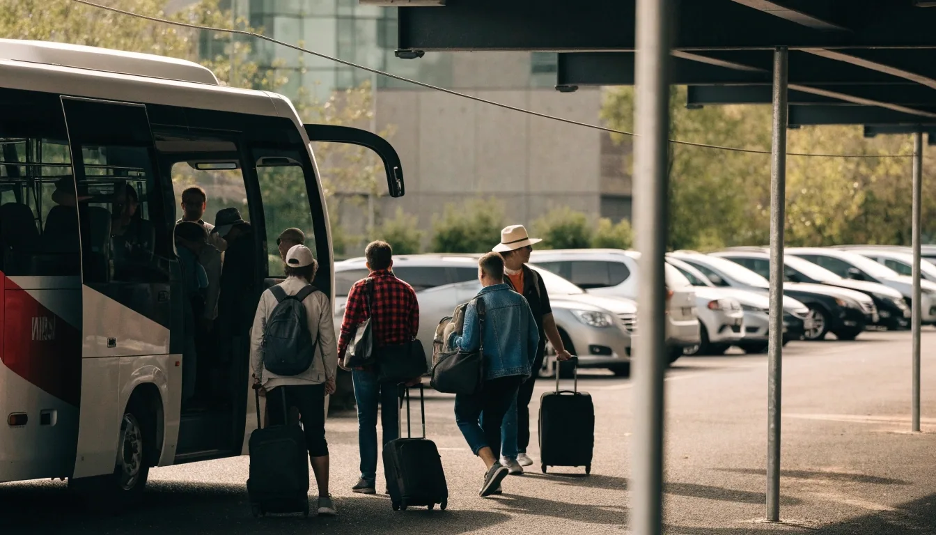 A traveller lifting a suitcase from a car boot in a long-stay car park near Melbourne Airport