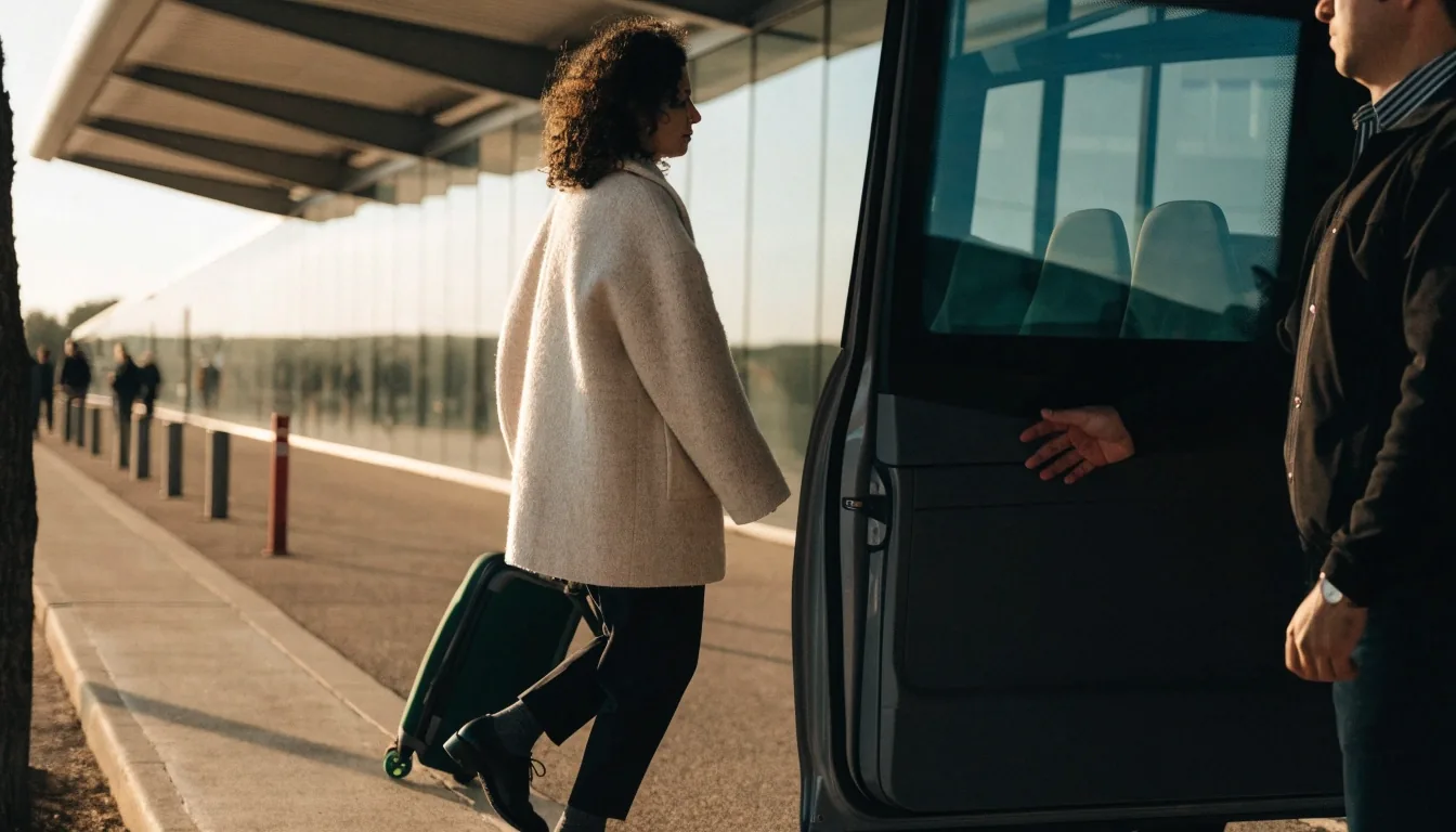 Driver dropping a passenger at the kerbside drop-off lane outside the airport terminal